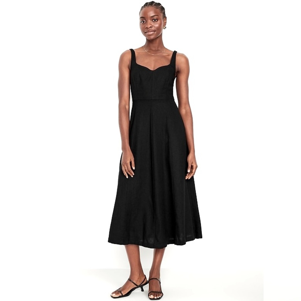 Old Navy Black Midi Dress with Sweetheart Neckline